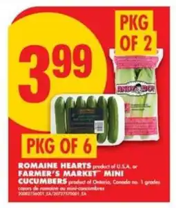 No Frills Romaine Hearts or Farmer's Market Mini Cucumbers offer