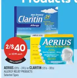 Shoppers Drug Mart AERIUS (20's - 24's) or CLARITIN (15's - 30's) ALLERGY RELIEF PRODUCTS offer
