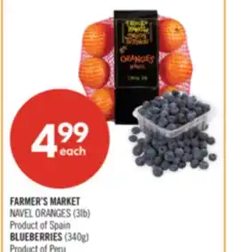 Shoppers Drug Mart FARMER'S MARKET NAVEL ORANGES (3lb), BLUEBERRIES (340g) offer