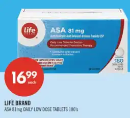 Shoppers Drug Mart LIFE BRAND ASA 81mg DAILY LOW DOSE TABLETS offer
