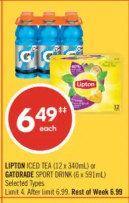 Shoppers Drug Mart LIPTON ICED TEA (12 x 340mL) or GATORADE SPORT DRINK (6 x 591mL) offer