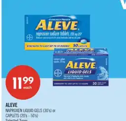 Shoppers Drug Mart ALEVE NAPROXEN LIQUID GELS (30's) or CAPLETS (20's - 50's) offer