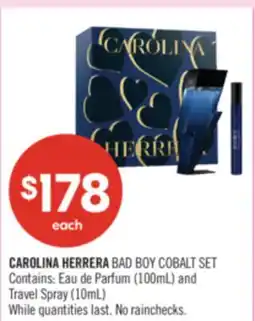 Shoppers Drug Mart CAROLINA HERRERA BAD BOY COBALT SET Contains: Eau de Parfum (100mL) and Travel Spray (10mL) offer