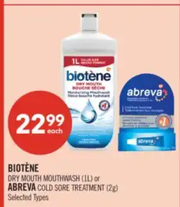 Shoppers Drug Mart BIOTÈNE DRY MOUTH MOUTHWASH (1L) or ABREVA COLD SORE TREATMENT (2g) offer