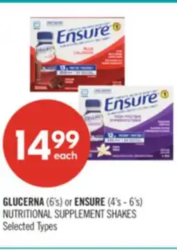 Shoppers Drug Mart GLUCERNA (6's) or ENSURE (4's - 6's) NUTRITIONAL SUPPLEMENT SHAKES offer