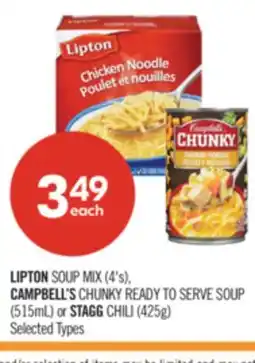Shoppers Drug Mart LIPTON SOUP MIX (4's), CAMPBELL'S CHUNKY READY TO SERVE SOUP (515mL) or STAGG CHILI (425g) offer