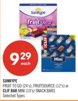 Shoppers Drug Mart SUNRYPE FRUIT TO GO (24's), FRUITSOURCE (12's) or CLIF BAR MINI (10's) SNACK BARS offer
