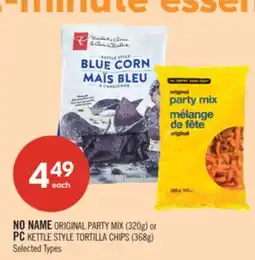 Shoppers Drug Mart NO NAME ORIGINAL PARTY MIX (320g) or PC KETTLE STYLE TORTILLA CHIPS (368g) offer