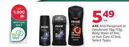 Rexall AXE Anti-Perspirant or Deodorant 76g-113g, Body Wash 473mL or Hair Care 473mL offer