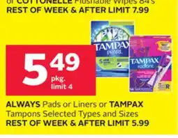 Rexall ALWAYS Pads or Liners or TAMPAX Tampons offer