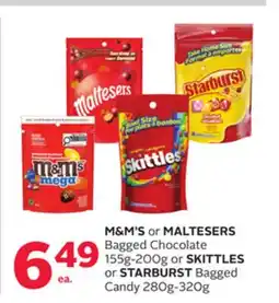 Rexall M & M' S or MALTESERS Bagged Chocolate 155g-200g or SKITTLES or STARBURST Bagged Candy 280g-320g offer