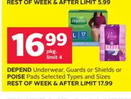 Rexall DEPEND Underwear, Guards or Shields or POISE Pads offer