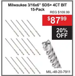 Atlas Tools & Machinery Milwaukee 3/16x6 SDS + 4CT BIT 15-Pack offer
