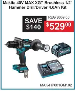 Atlas Tools & Machinery Makita 40V MAX XGT Brushless 1/2 Hammer Drill/Driver 4.0Ah Kit offer