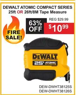 Atlas Tools & Machinery DEWALT ATOMIC COMPACT SERIES 25ft OR 26ft/8M Tape Measure offer