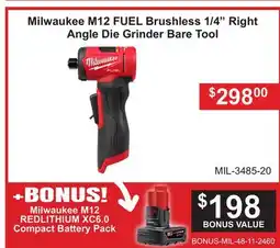 Atlas Tools & Machinery Milwaukee M12 FUEL Brushless 1/4 Right Angle Die Grinder Bare Tool offer