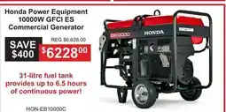 Atlas Tools & Machinery Honda Power Equipment 10000W GFCI ES Commercial Generator offer