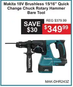 Atlas Tools & Machinery Makita 18V Brushless 15/16 Quick Change Chuck Rotary Hammer Bare Tool offer