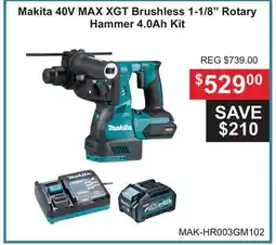 Atlas Tools & Machinery Makita 40V MAX XGT Brushless 1-1/8 Rotary Hammer 4.0Ah Kit offer