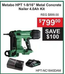 Atlas Tools & Machinery Metabo HPT 1-9/16 Metal Concrete Nailer 4.0Ah Kit offer