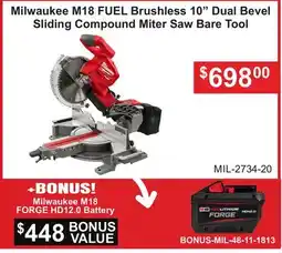 Atlas Tools & Machinery Milwaukee M18 FUEL Brushless 10 Dual Bevel Sliding Compound Miter Saw Bare Tool offer