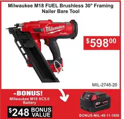 Atlas Tools & Machinery Milwaukee M18 FUEL Brushless 30° Framing Nailer Bare Tool offer