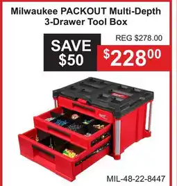 Atlas Tools & Machinery Milwaukee PACKOUT Multi-Depth 3-Drawer Tool Box offer