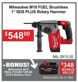 Atlas Tools & Machinery Milwaukee M18 FUEL Brushless 1 SDS PLUS Rotary Hammer offer