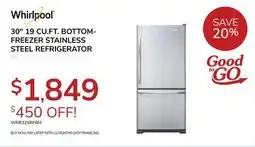 Goemans Appliances WHIRLPOOL 30 19 CU.FT. BOTTOM-FREEZER STAINLESS STEEL REFRIGERATOR offer