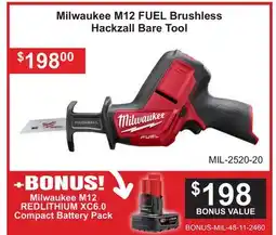 Atlas Tools & Machinery Milwaukee M12 FUEL Brushless Hackzall Bare Tool offer