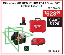 Atlas Tools & Machinery Milwaukee M12 REDLITHIUM XC4.0 Green 360° 3-Plane Laser Kit offer