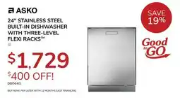 Goemans Appliances ASKO 24 STAINLESS STEEL BUILT-IN DISHWASHER WITH THREE-LEVEL FLEXI RACKS offer