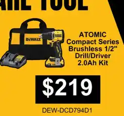 Atlas Tools & Machinery ATOMIC DEWALT Compact Series Brushless 1/2 Drill/Driver 2.0Ah Kit offer