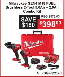 Atlas Tools & Machinery Milwaukee GEN4 M18 FUEL Brushless 2-Tool 5.0Ah + 2.0Ah Combo Kit offer