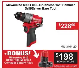 Atlas Tools & Machinery Milwaukee M12 FUEL Brushless 1/2 Hammer Drill/Driver Bare Tool offer