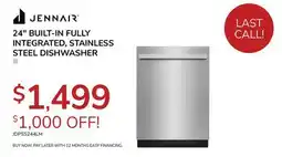 Goemans Appliances JENNAIR 24 BUILT-IN FULLY INTEGRATED, STAINLESS STEEL DISHWASHER offer
