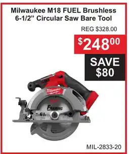 Atlas Tools & Machinery Milwaukee M18 FUEL Brushless 6-1/2 Circular Saw Bare Tool offer