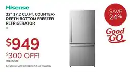 Goemans Appliances HISENSE 32 17.2 CU. FT. COUNTER-DEPTH BOTTOM FREEZER REFRIGERATOR offer