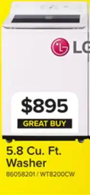 Leon's LG White Mega Capacity Smart Top Load Washer with AI Sensing (5.8 Cu. Ft) - WT8200CW offer