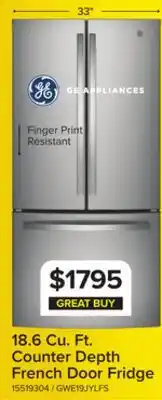 Leon's GE 33 18.6 Cu. Ft. Fingerprint Resistant Counter-Depth French Door Refrigerator - GWE19JYLFS offer