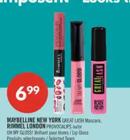 Pharmaprix MAYBELLINE NEW YORK GREAT LASH Mascara, RIMMEL LONDON PROVOCALIPS or OH MY GLOSS! Lip Gloss offer
