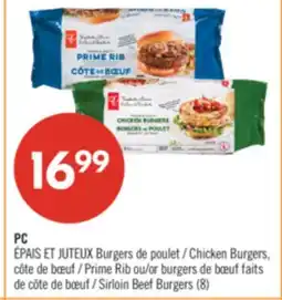 Pharmaprix PC Chicken Burgers, Prime Rib or Sirloin Beef Burgers offer