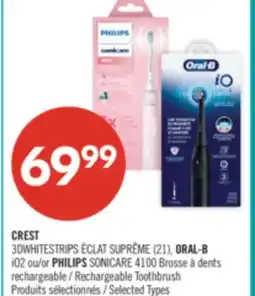 Pharmaprix CREST 3DWHITESTRIPS ORAL-B iO2 or PHILIPS SONICARE 4100 Rechargeable Toothbrush offer