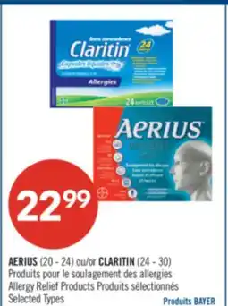 Pharmaprix AERIUS (20 - 24) or CLARITIN (24 - 30) Allergy Relief Products offer