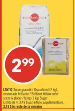 Pharmaprix LANTIC Granulated (2 kg), Brilliant Yellow or Icing (1 kg) Sugar offer