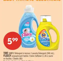 Pharmaprix TIDE SIMPLY Laundry Detergent (946 mL), FLEECY Fabric Softener (1.36 L) or Sheets (80) offer