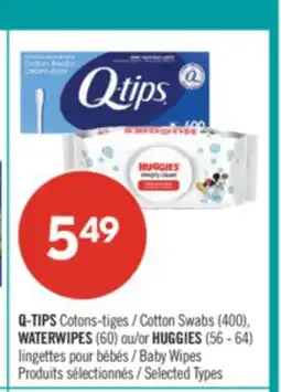Pharmaprix Q-TIPS Cotton Swabs (400), WATERWIPES (60) or HUGGIES (56 - 64) Baby Wipes offer