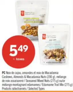 Pharmaprix PC Almonds & Macadamia Nuts (200 g), Seasoned Mixed Nuts (275 g) or Edamame Trail Mix (275 g) offer