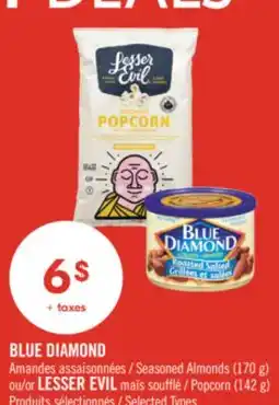 Pharmaprix BLUE DIAMOND Seasoned Almonds (170 g) or LESSER EVIL Popcorn (142 g) offer
