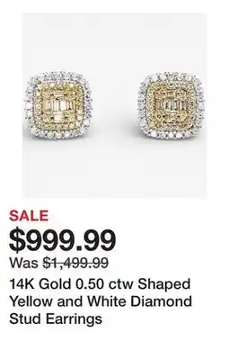 TSC Stores 14K Gold 0.50 ctw Shaped Yellow and White Diamond Stud Earrings offer